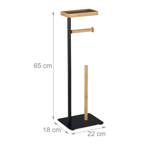 Toiletrulleholder med hylde, 65x22x18 cm, Sort