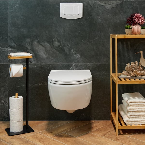 Toiletrulleholder med hylde, 65x22x18 cm, Sort