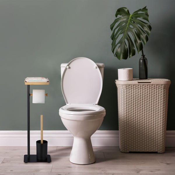 Toiletbørste og toiletpapirholder sæt, 65x22x18 cm, Sort, Natur