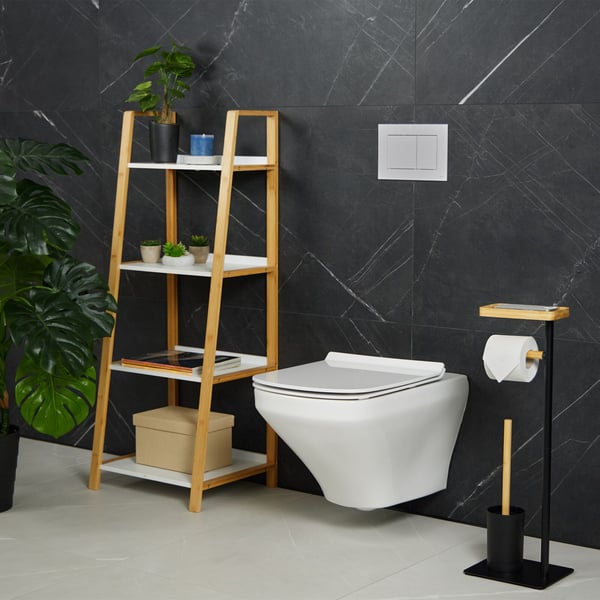 Toiletbørste og toiletpapirholder sæt, 65x22x18 cm, Sort, Natur