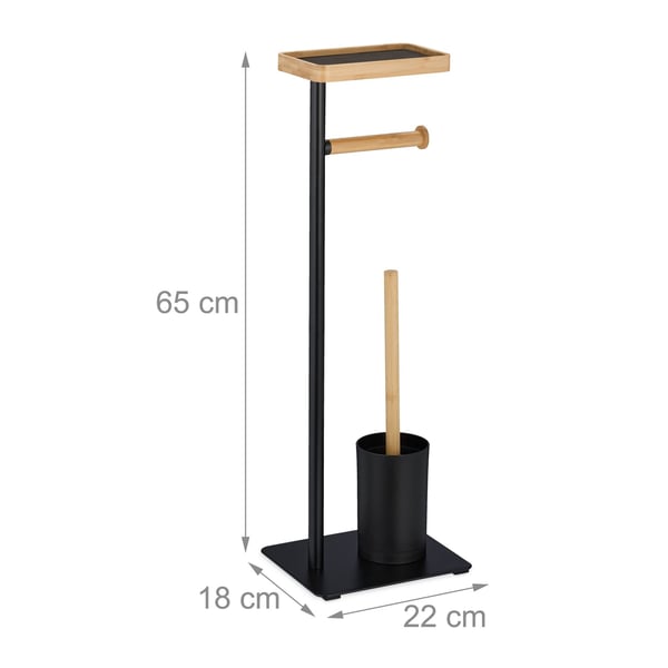 Toiletbørste og toiletpapirholder sæt, 65x22x18 cm, Sort, Natur