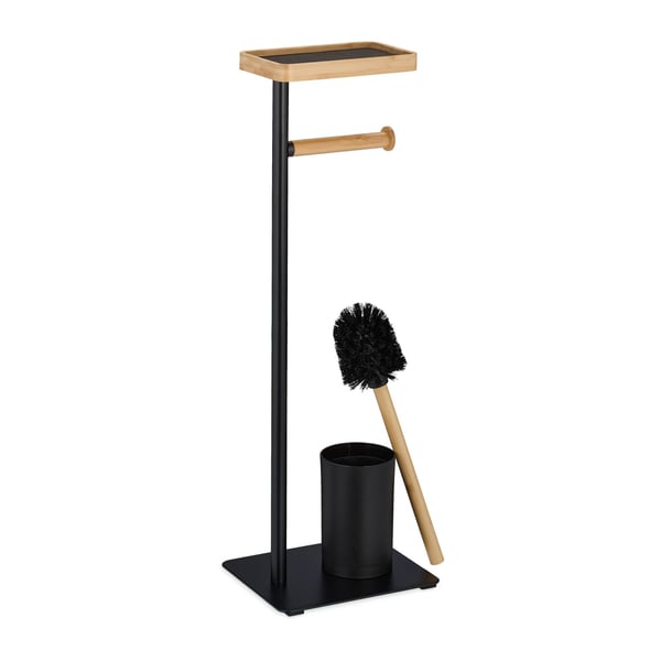 Toiletbørste og toiletpapirholder sæt, 65x22x18 cm, Sort, Natur