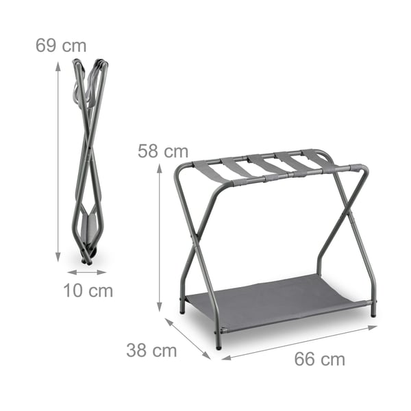 Bagagestativ, sammenklappeligt metal, 58x66x38 cm, grå