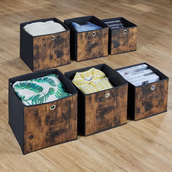 Förvaringskuber set, 26x26x26 cm, svart, brun, Kodustaar