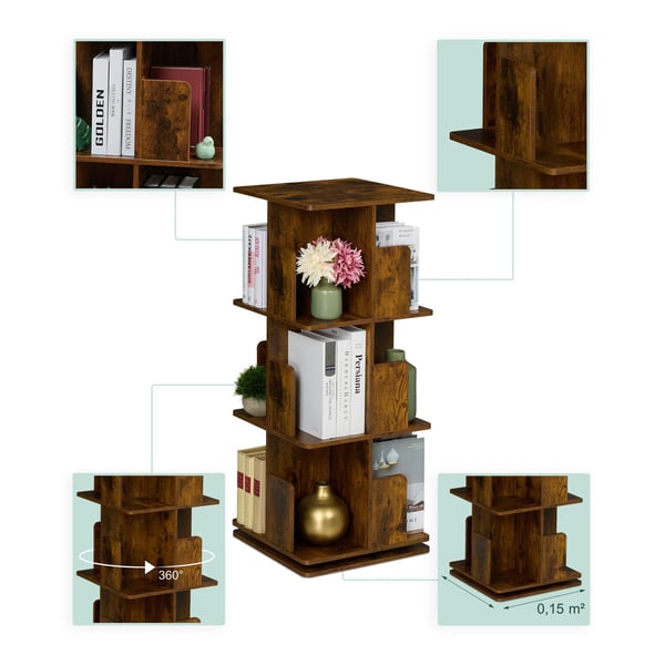Bogreol, roterende industrielt design, 125,5x39x39 cm, brun, Kodustaar