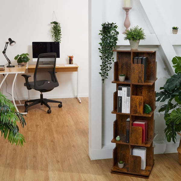 Bokhylla, Roterande Industriell Design, 125,5x39x39 cm, Brun, Kodustaar