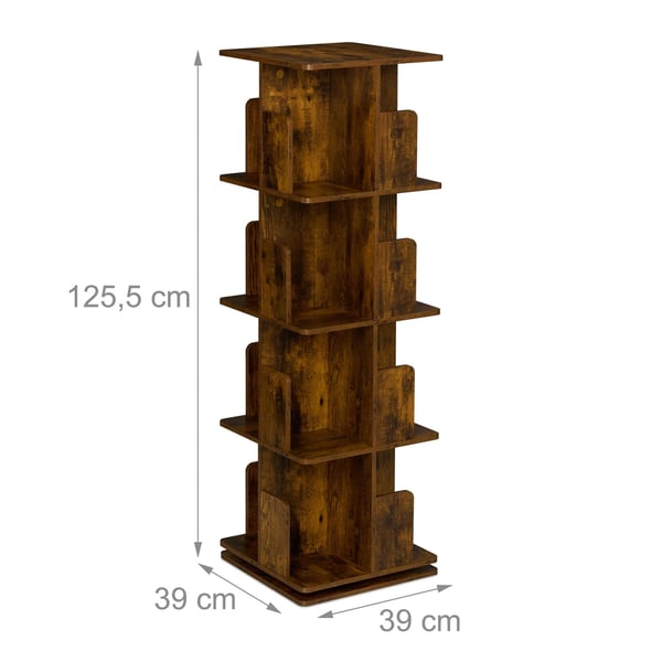 Bokhylla, Roterande Industriell Design, 125,5x39x39 cm, Brun, Kodustaar