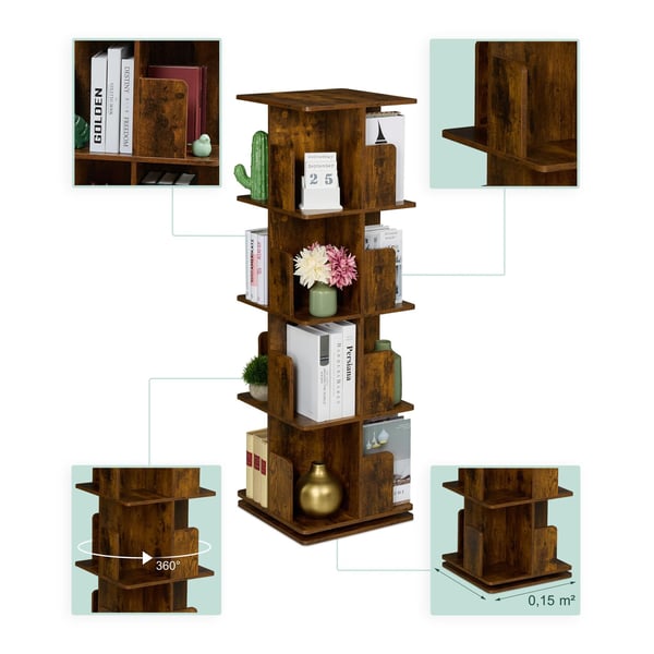 Bokhylla, Roterande Industriell Design, 125,5x39x39 cm, Brun, Kodustaar