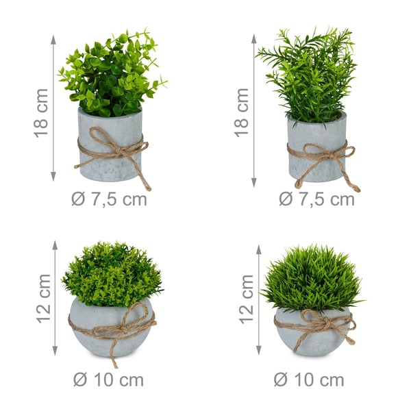 Kunstige planter, 12x10 cm og 18x7,5 cm, grøn, grå, Kodustaar