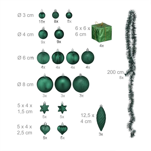 Set med julgranskulor, 36x36x12 cm, Flerfärgad