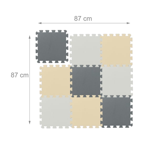 Leikkimatto, 87x87 cm, beige, valkoinen, harmaa