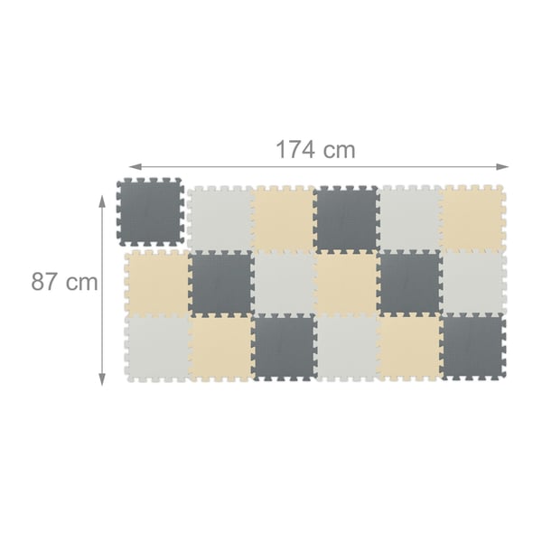 Leikkimatto, 87x87 cm, Beige, Valkoinen, Harmaa