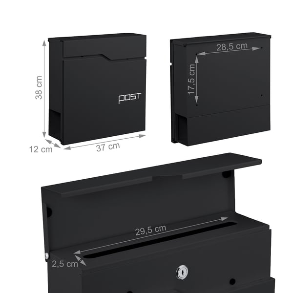 Postkasse med avisholder, 38x37x12 cm, metal, Kodustaar