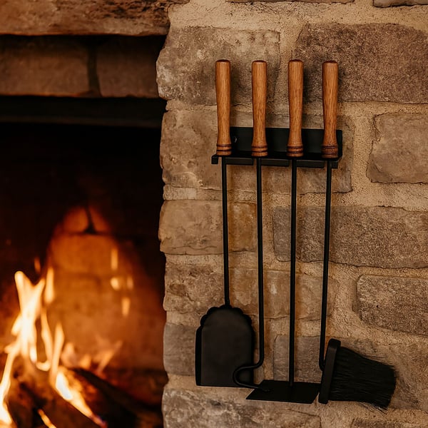 Eldstadsverktyg Set, 54x56x57 cm, Svart Brun