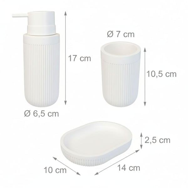 Kylpyhuonesetti, 17x6,5 cm saippua-annostelija, 2,5x14x10 cm saippuakuppi, 10,5x7 cm hammasharja-muki, Kiviefekti