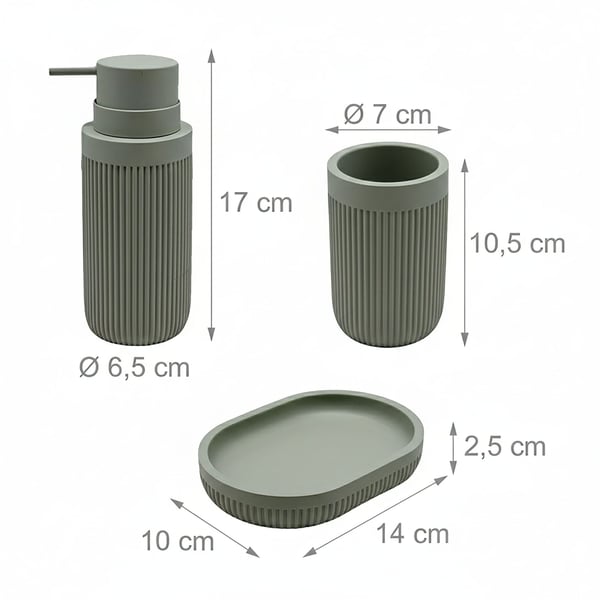 Kylpyhuonesetti, 17x6,5 cm, 2,5x14x10 cm, 10,5x7 cm, Kivi