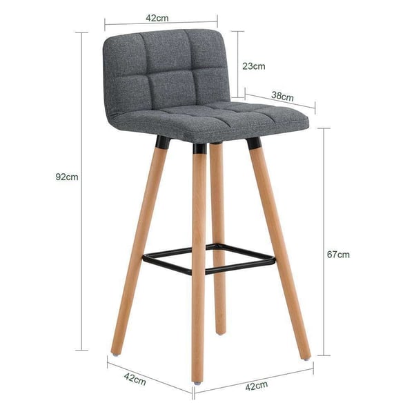 Barstol med stoppad rygg och fotstöd, 67x41 cm, Grå, 120 kg