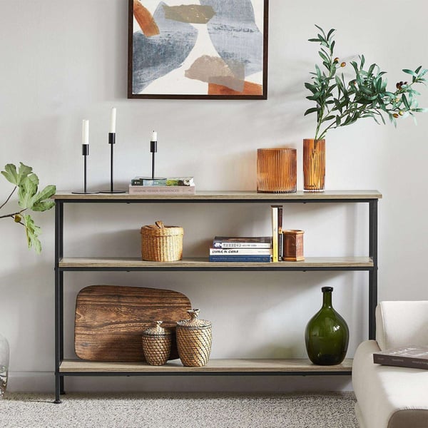 Konsolbord med trætop og metalramme, 120x20x77 cm, 50 kg