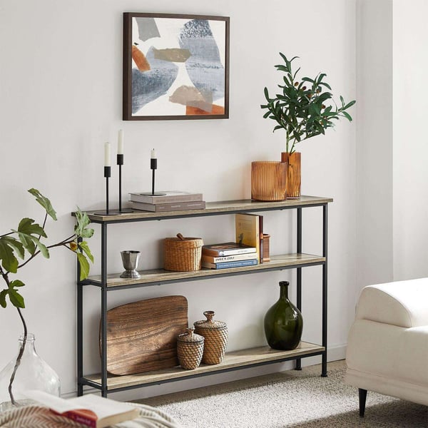 Konsolbord med trætop og metalramme, 120x20x77 cm, 50 kg