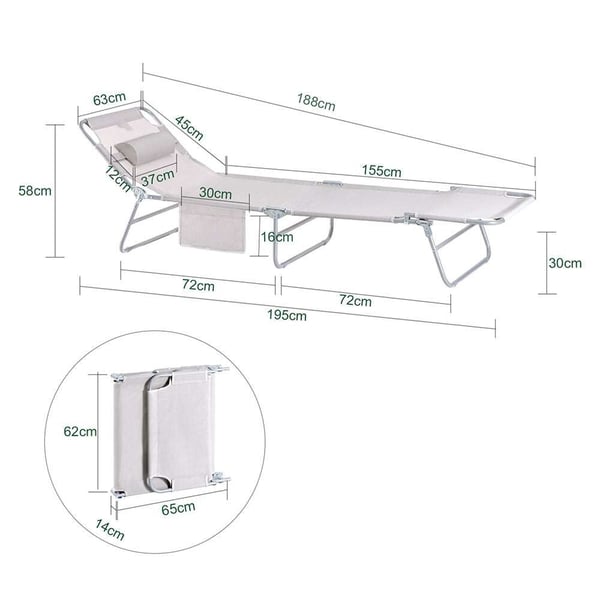 Taitettavat tuolit, 195x63x30 cm, Harmaa