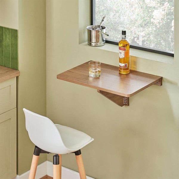 Vægmonteret Drop-Leaf Bord, 60x40 cm, Brun