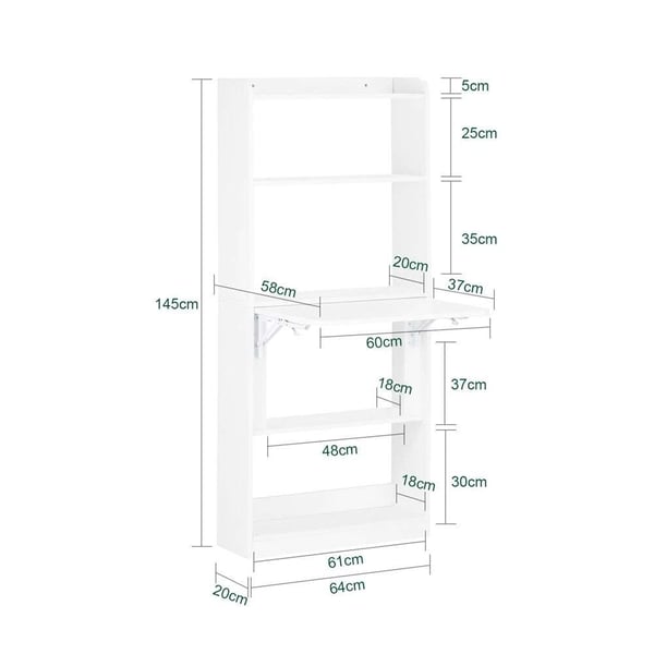 Foldbar Skrivebord, 64x20x145 cm, Hvid