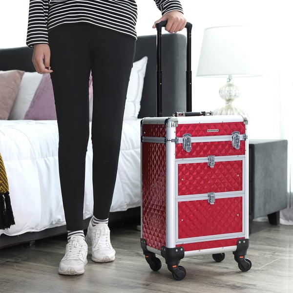 Makeup-kuffert trolley, 34x57x27 cm, Rød
