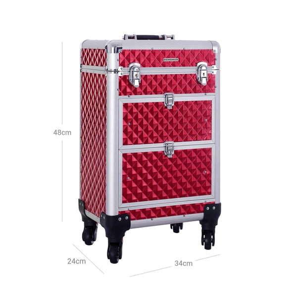 Makeup-kuffert trolley, 34x57x27 cm, Rød