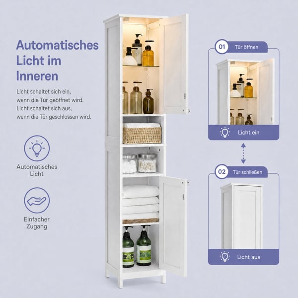 Baderomsskap, 30,1x30,1x170,1 cm, Hvit, MDF