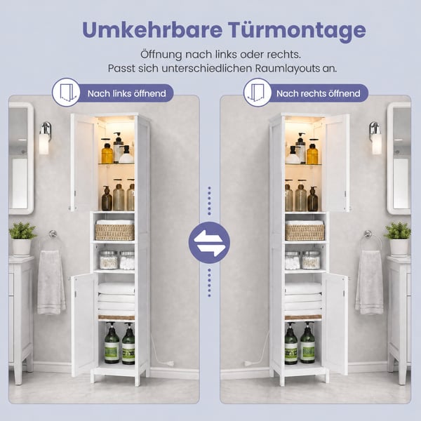 Baderomsskap, 30,1x30,1x170,1 cm, Hvit, MDF