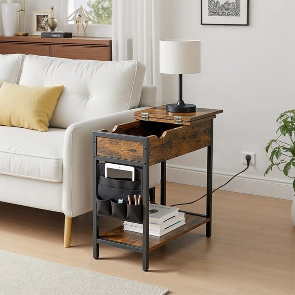 Sidebord 60x31,5x60 cm brun-sort, sammenklappeligt, opbevaring