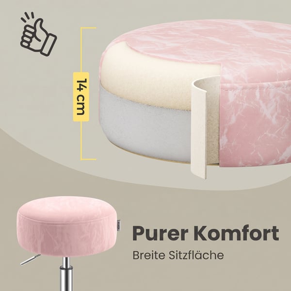 Makeupskammel, 38x38x44-56 cm, Pink, PU