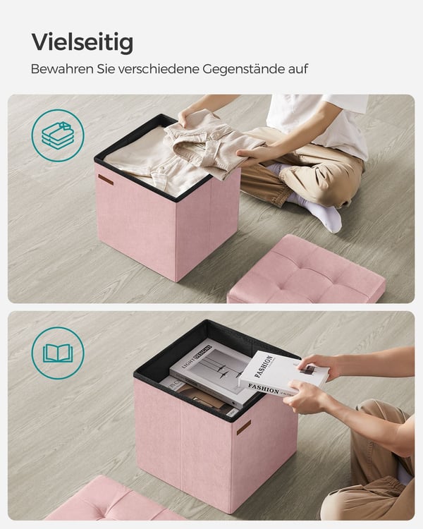 Oppbevaringsbenk, 38x38x38 cm, Rosa