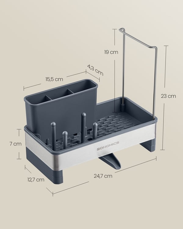 Vaskorganisator, 12,7x24,7x23 cm, Grå, Rustfrit stål