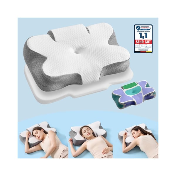 Ergonomisk kudde, 59x40 cm, vit-grå, memory foam
