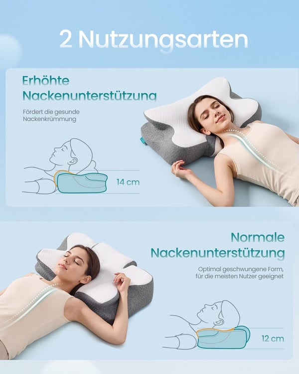 Ergonomisk pute, 59x40 cm, hvit-grå, memory foam