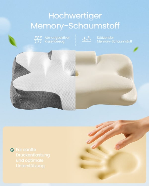 Ergonomisk pute, 59x40 cm, hvit-grå, memory foam