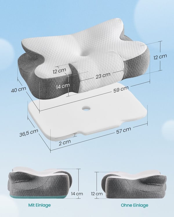 Ergonomisk pute, 59x40 cm, hvit-grå, memory foam