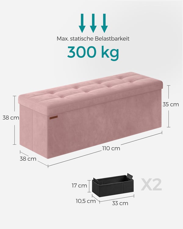 Oppbevaringsbenk, 38x110x38 cm, Rosa