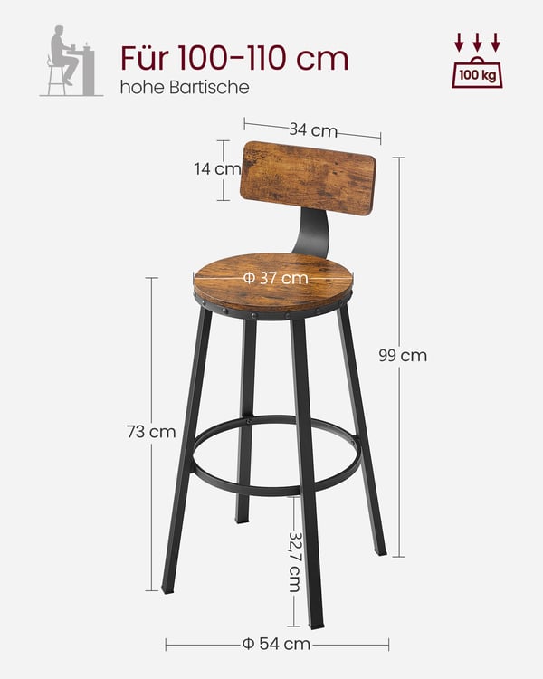 Barstolset, 54x99 cm, Brun Svart