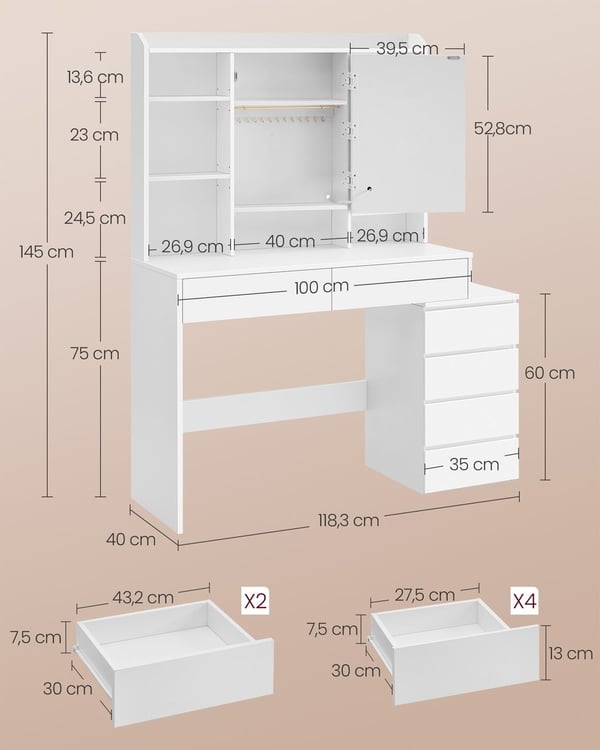 Sminkbord, 40x117x145 cm, Trä