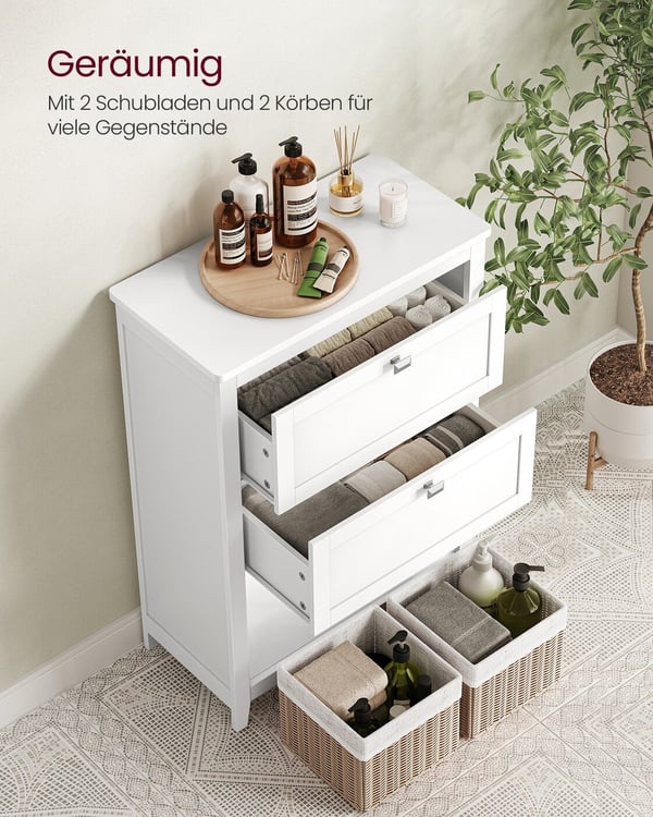 Badrumsskåp, Förvaringsskåp, 2 Lådor, 1 Justerbar Avdelare, 2 Korgar, Sideboard