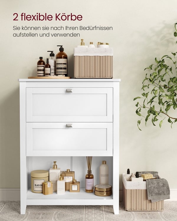 Badrumsskåp, Förvaringsskåp, 2 Lådor, 1 Justerbar Avdelare, 2 Korgar, Sideboard