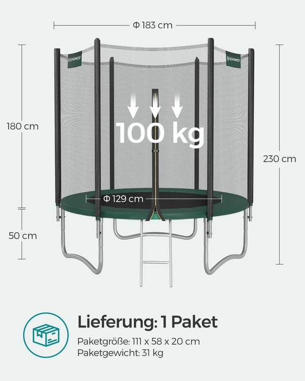 Puutarhan Trampoliini, 244 cm Halkaisija, Musta
