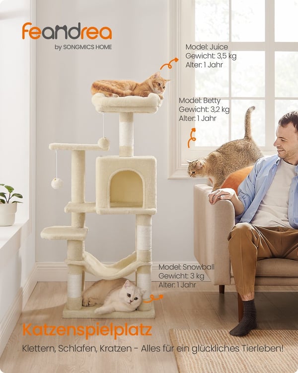 Kattträd, 45x35x112 cm, Beige