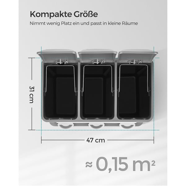 Skraldespand, 3-i-1 Køkkenspand, 46,5x29,5x40,5-65 cm, Hvid
