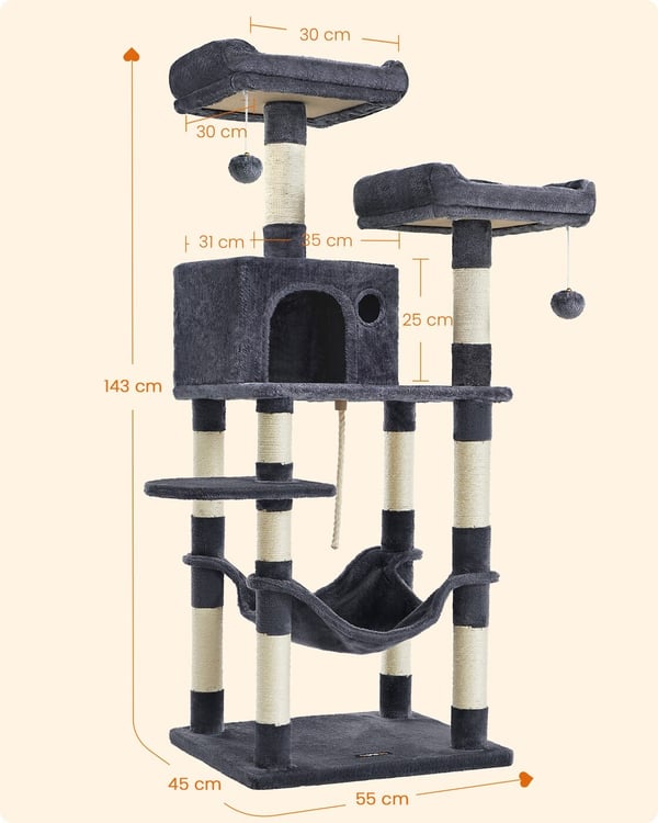 Kattetræ, 55x45x143 cm, Grå