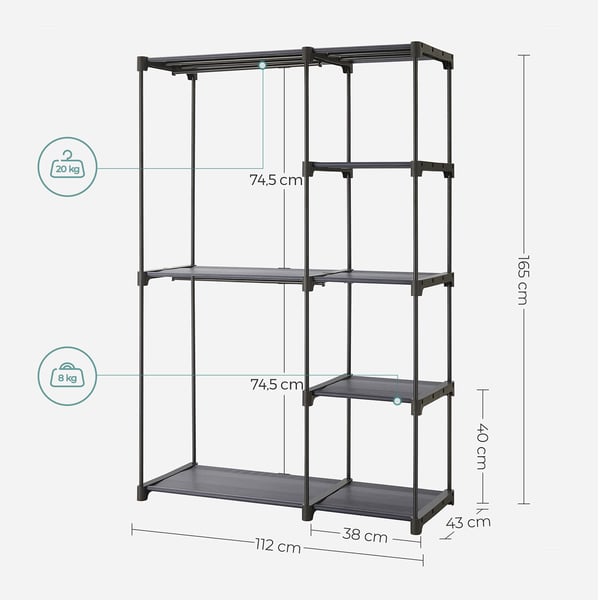 Garderobe, 112x43x165 cm, Sort