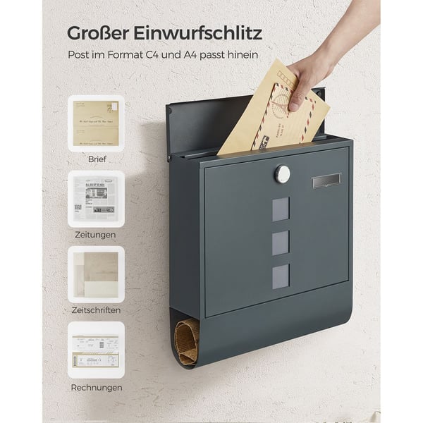 Postkasse, 11x37x37 cm, Antrasitt