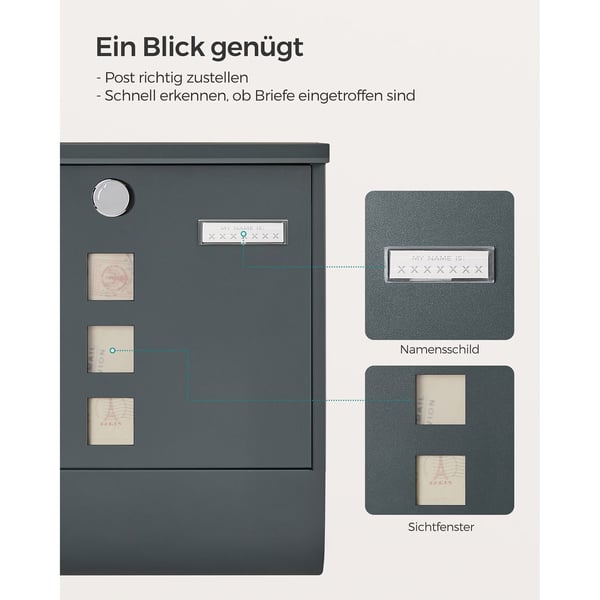 Postkasse, 11x37x37 cm, Antrasitt